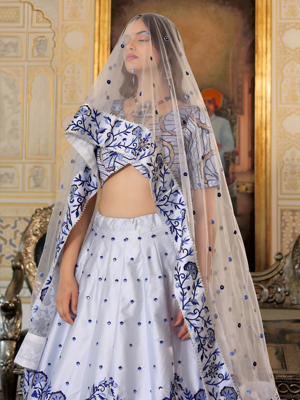 White and Blue Embroidered Ready To Wear Lehenga Choli with Dupatta – Designer Wedding & Function Wear Outfit for Women