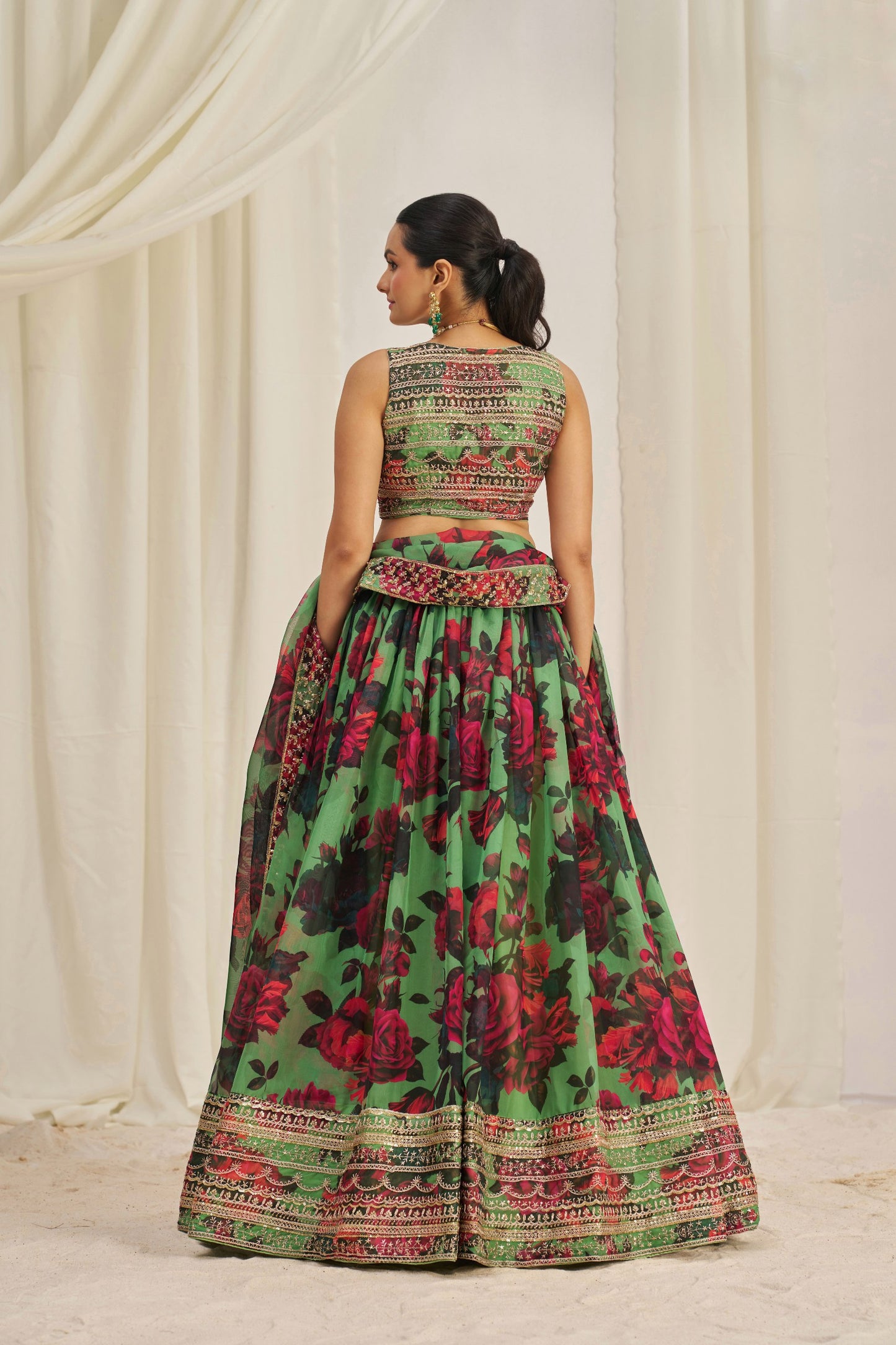 Green Floral Ready To Wear Lehenga Choli With Dupatta-Designer Party & Wedding Wear