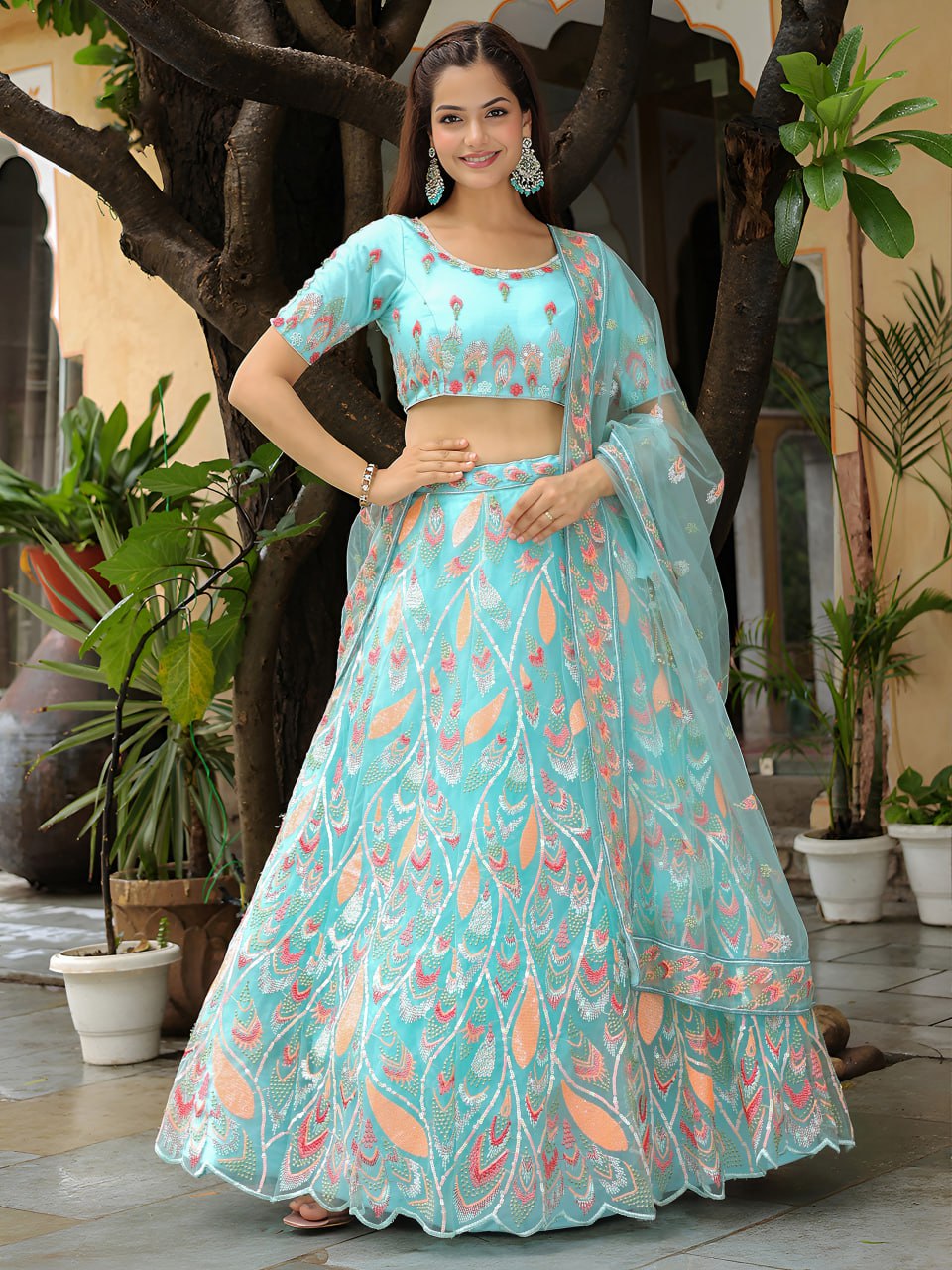 Sky Blue Ready To Wear Embroidered Lehenga Choli with Dupatta – Elegant Party & Wedding Wear