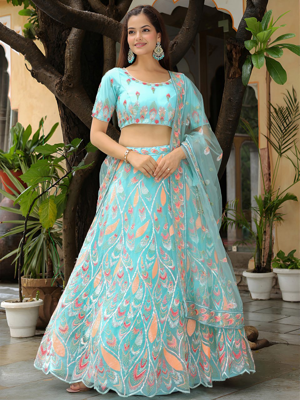 Sky Blue Ready To Wear Embroidered Lehenga Choli with Dupatta – Elegant Party & Wedding Wear