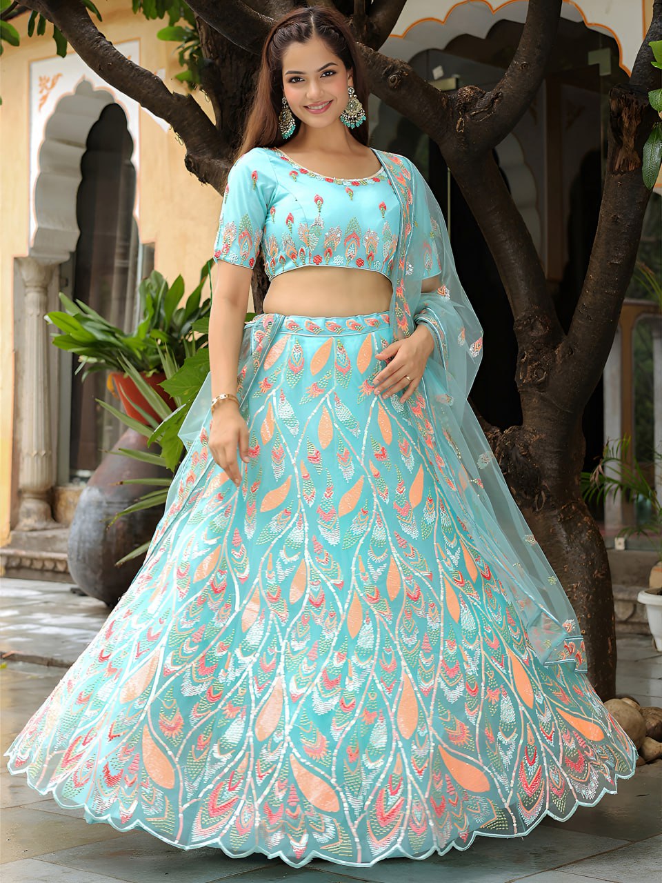 Sky Blue Ready To Wear Embroidered Lehenga Choli with Dupatta – Elegant Party & Wedding Wear