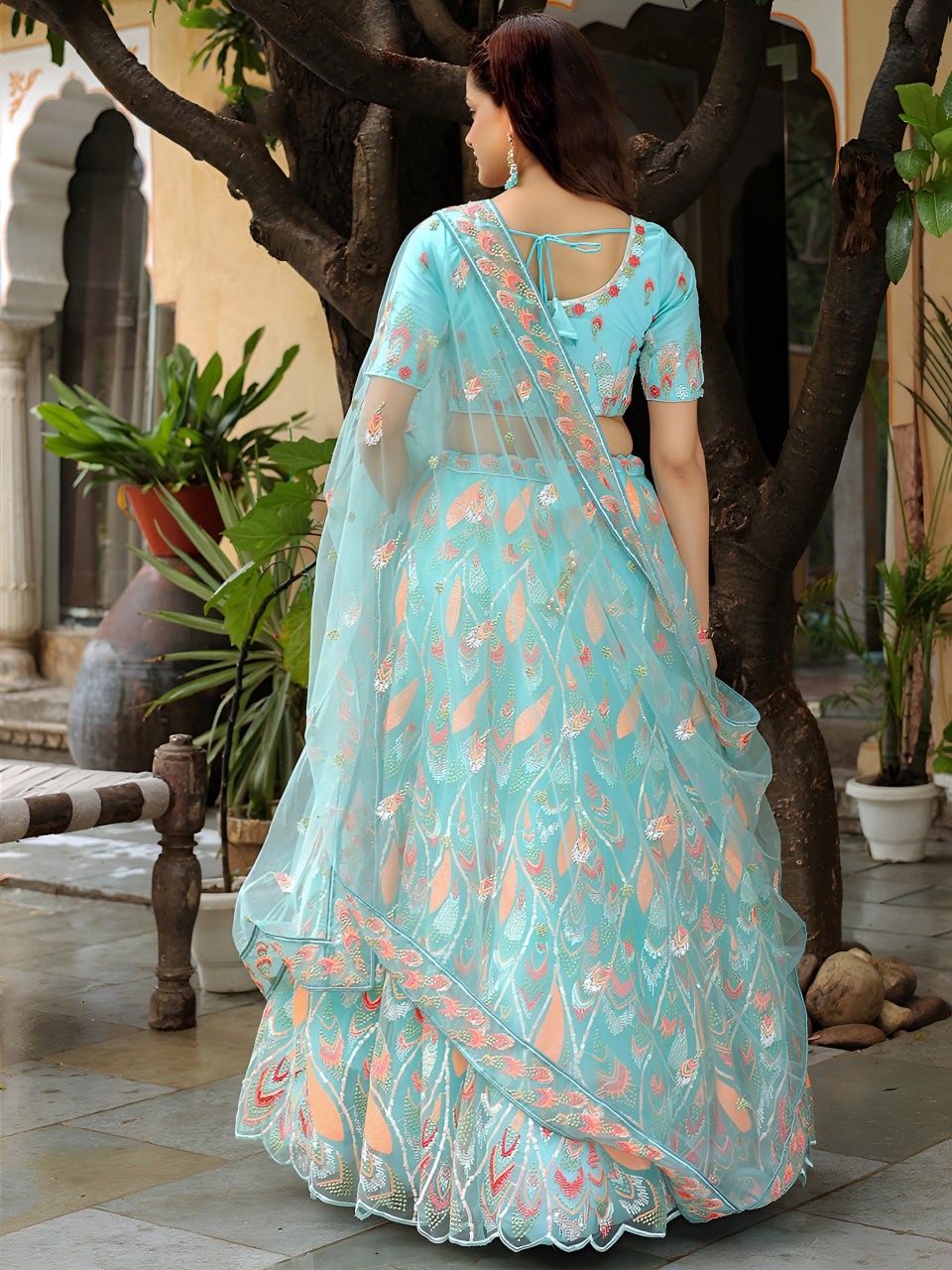 Sky Blue Ready To Wear Embroidered Lehenga Choli with Dupatta – Elegant Party & Wedding Wear
