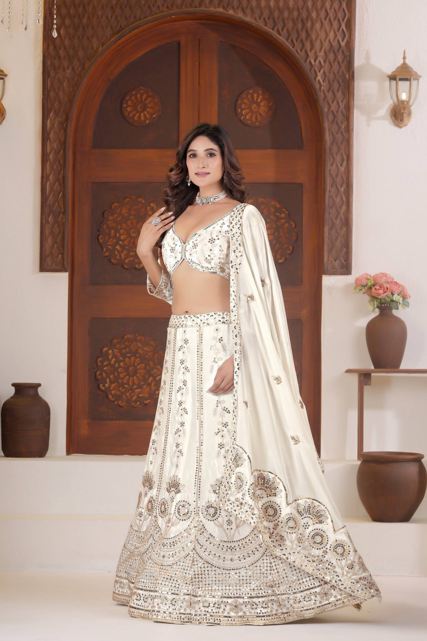 Elegant White Mirror Work Lehenga Choli with Dupatta | Bridal & Party Wear Designer Outfit