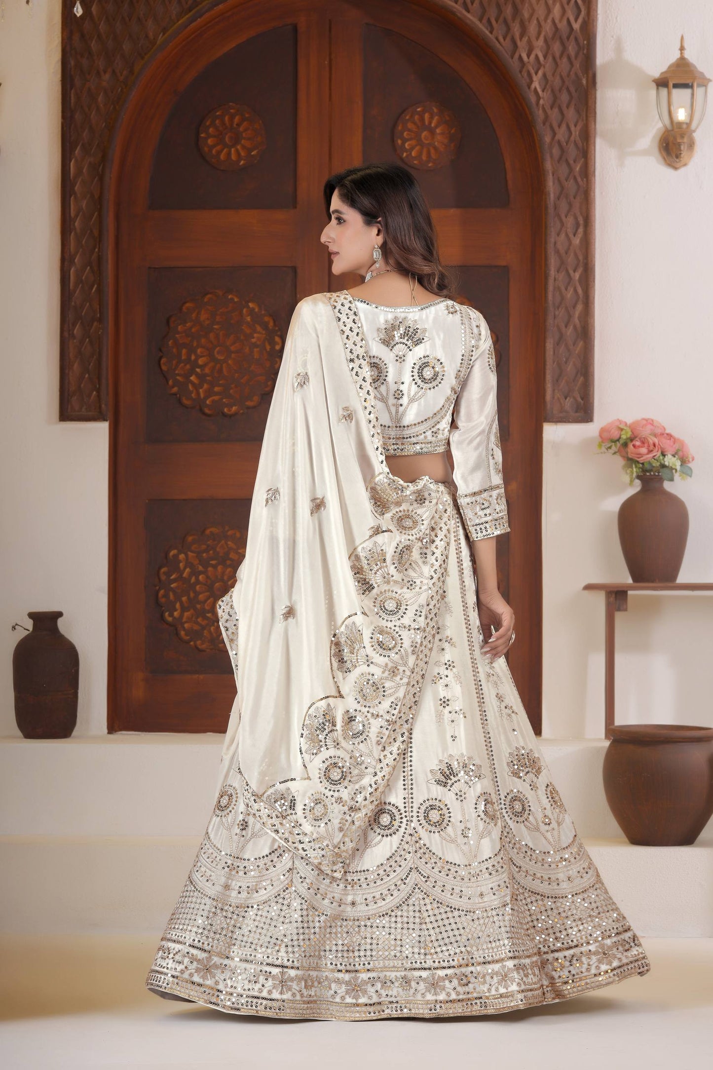 Elegant White Mirror Work Lehenga Choli with Dupatta | Bridal & Party Wear Designer Outfit
