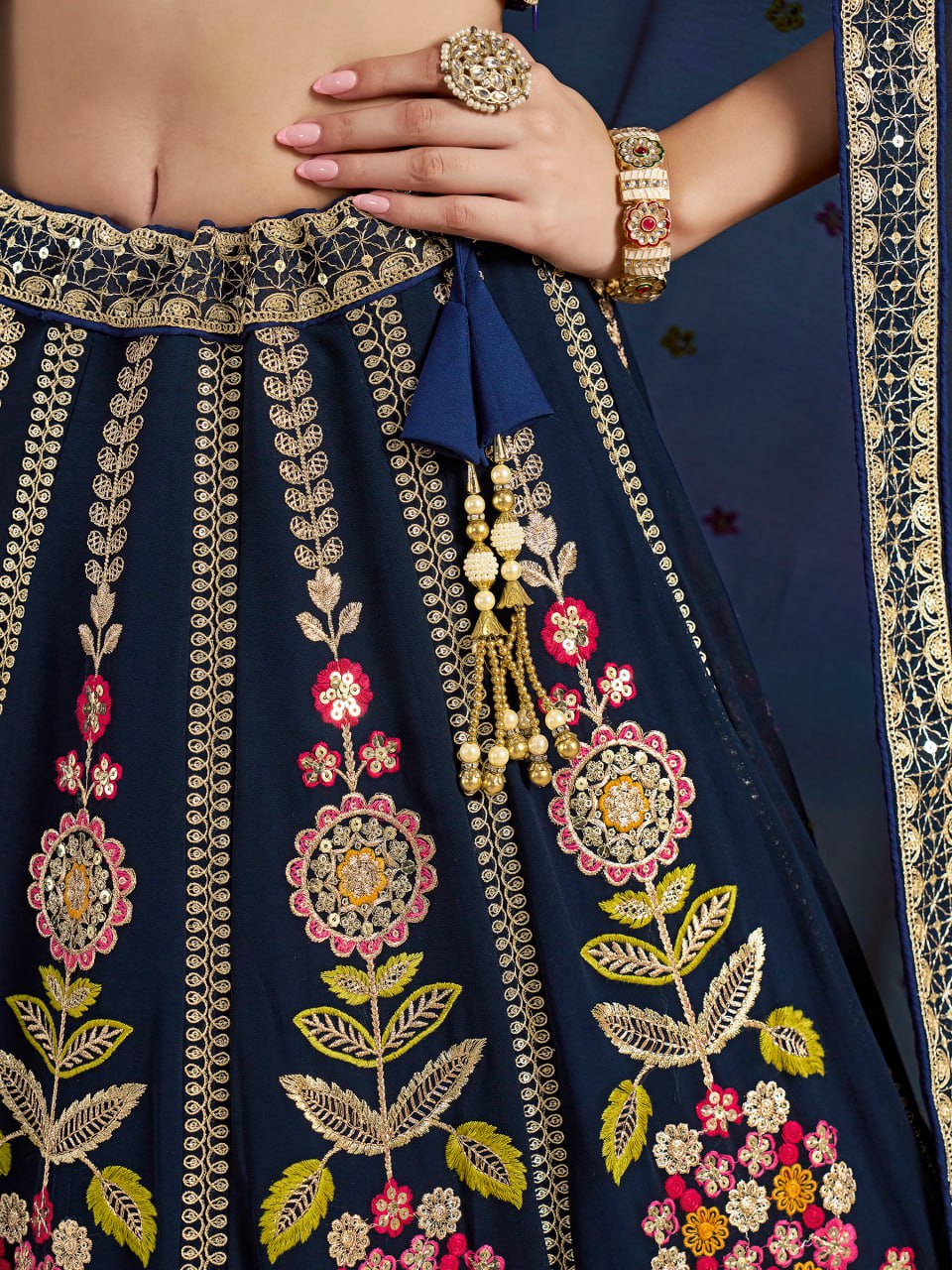 Floral Fantasy Blue – Heavy Embroidered Navy Blue Lehenga Choli