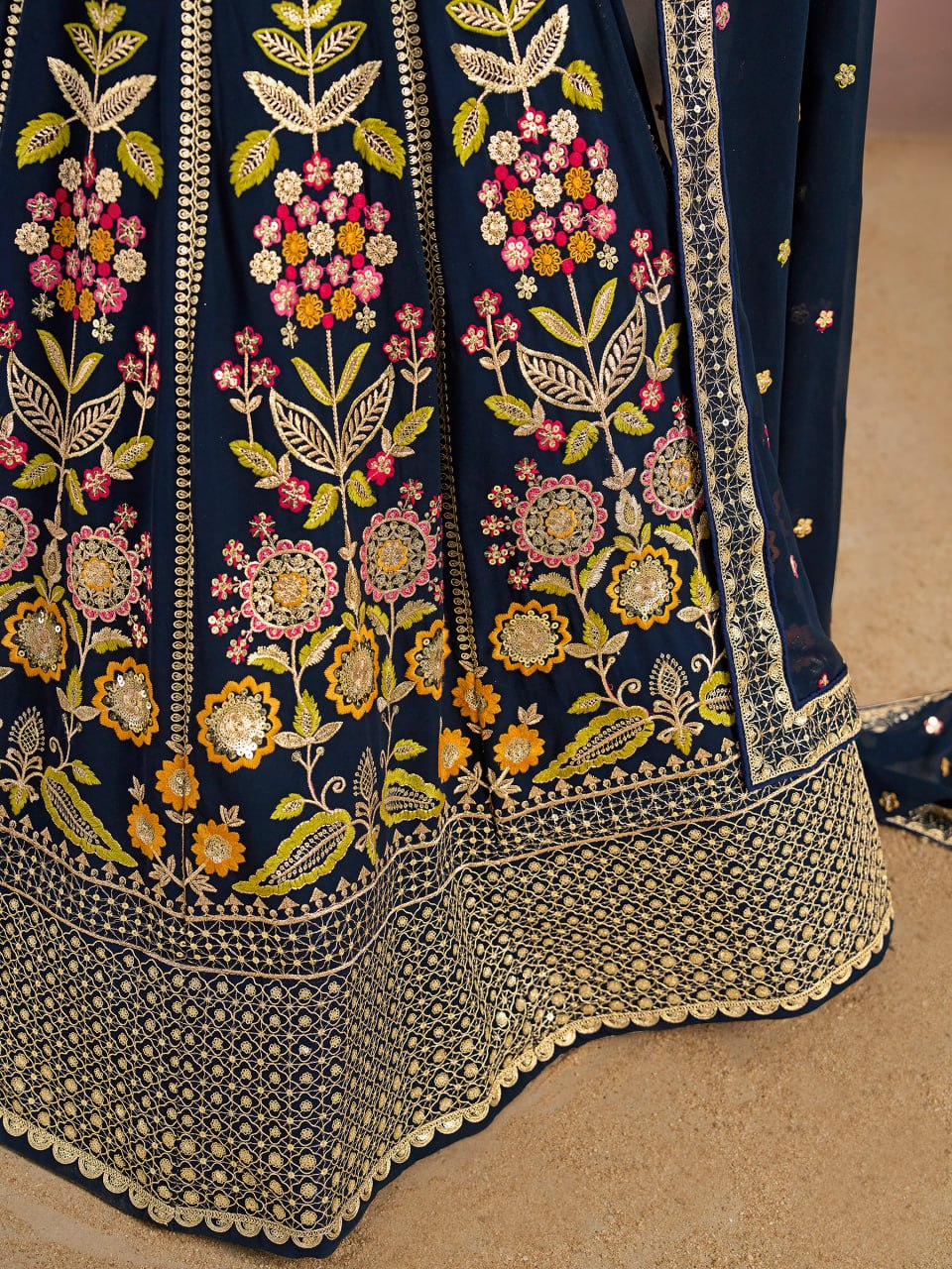 Floral Fantasy Blue – Heavy Embroidered Navy Blue Lehenga Choli