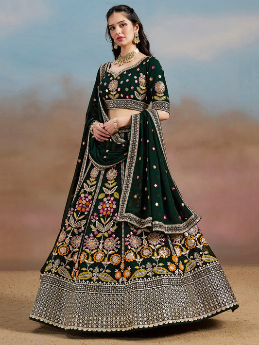 Floral Fantasy Green – Heavy Embroidered Green Lehenga Choli