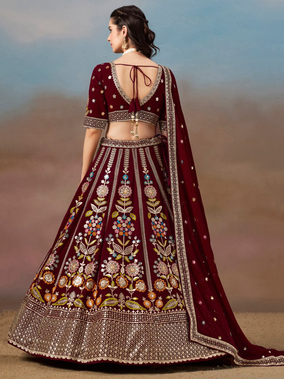 Floral Fantasy Maroon – Heavy Embroidered Maroon Lehenga Choli
