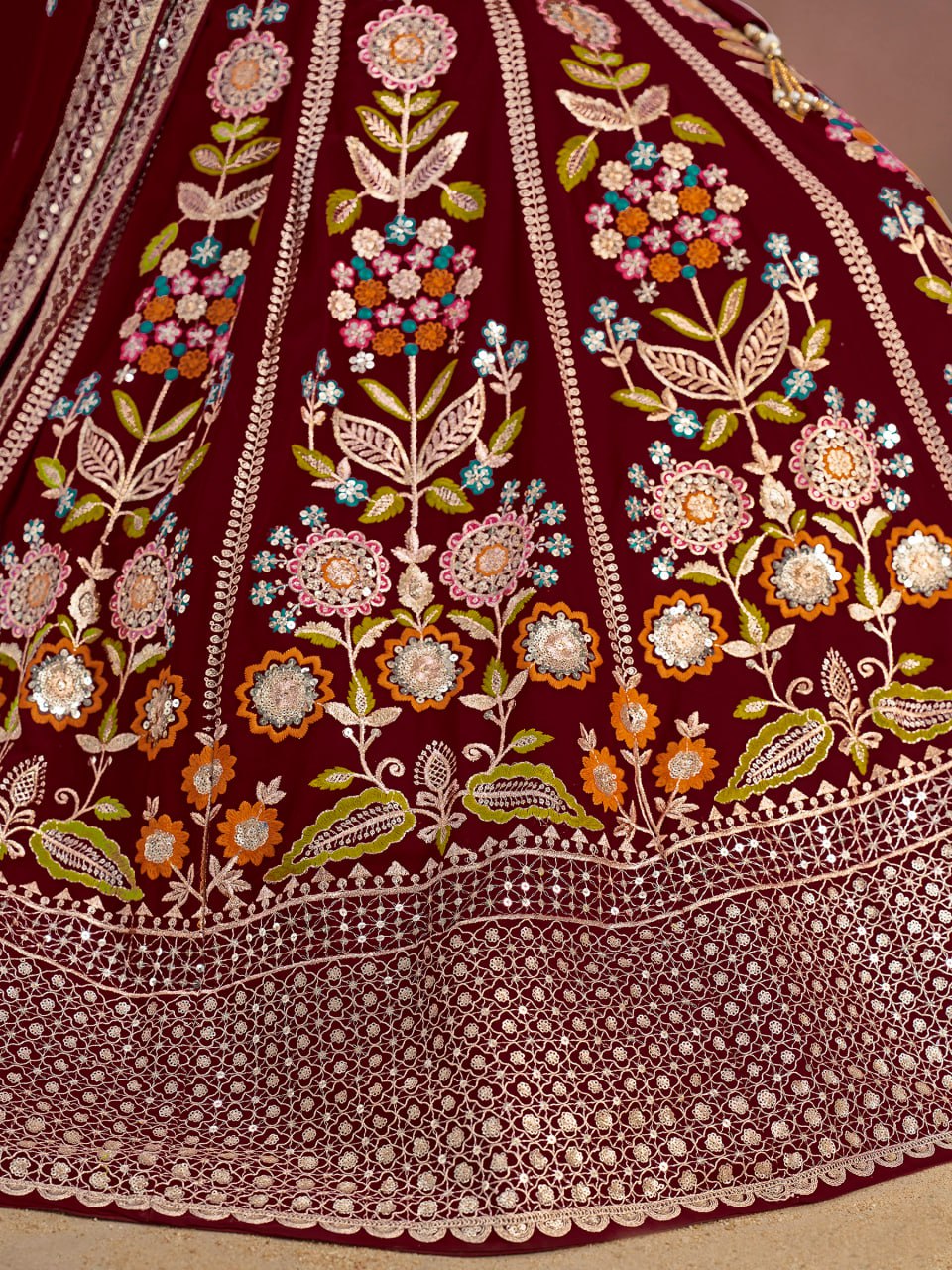 Floral Fantasy Maroon – Heavy Embroidered Maroon Lehenga Choli