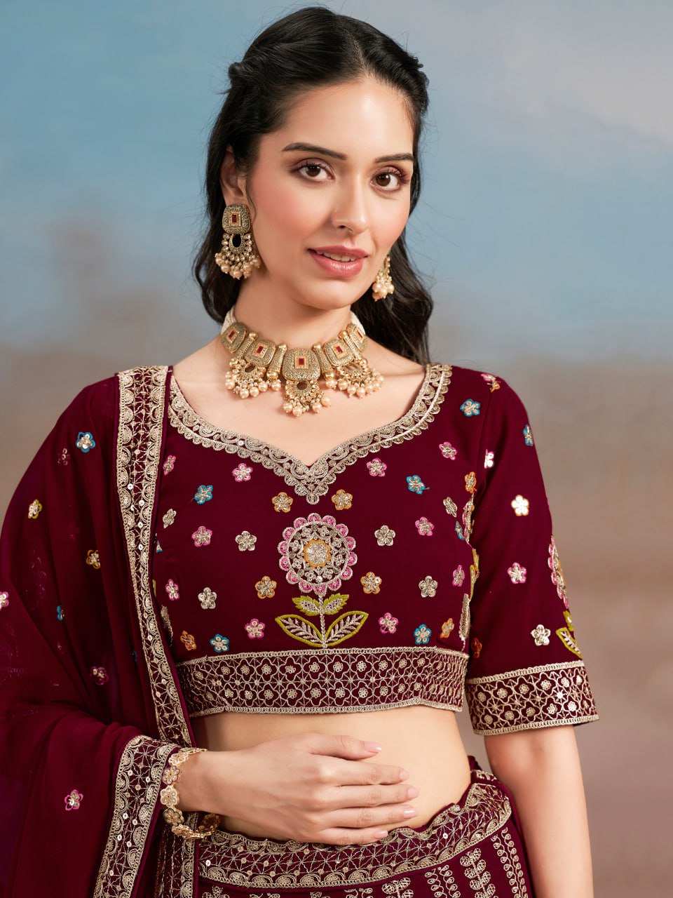 Floral Fantasy Maroon – Heavy Embroidered Maroon Lehenga Choli