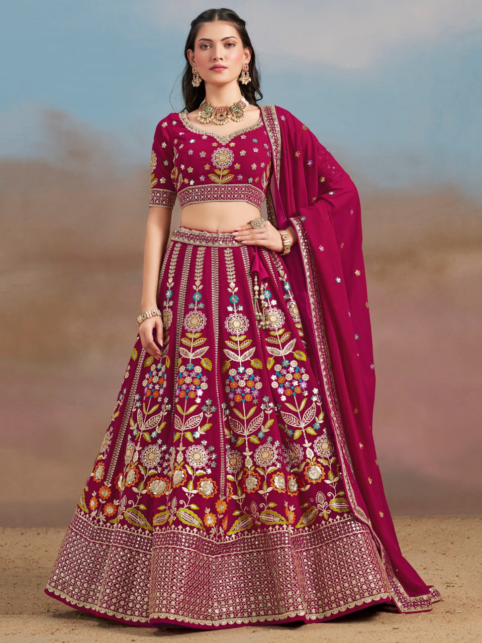 Floral Fantasy Pink – Heavy Embroidered Pink Lehenga Choli
