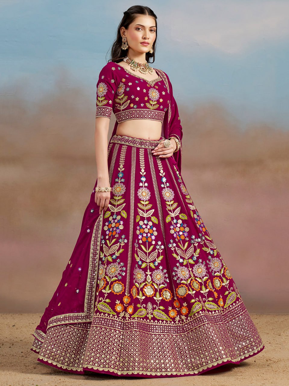 Floral Fantasy Pink – Heavy Embroidered Pink Lehenga Choli