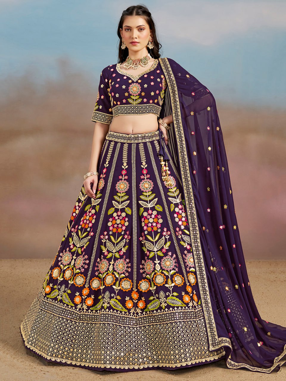 Floral Fantasy Purple – Heavy Embroidered Purple Lehenga Choli
