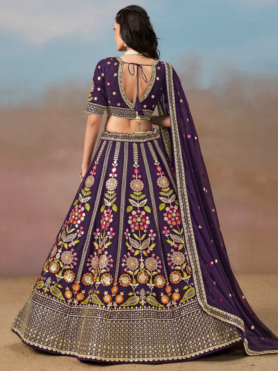 Floral Fantasy Purple – Heavy Embroidered Purple Lehenga Choli