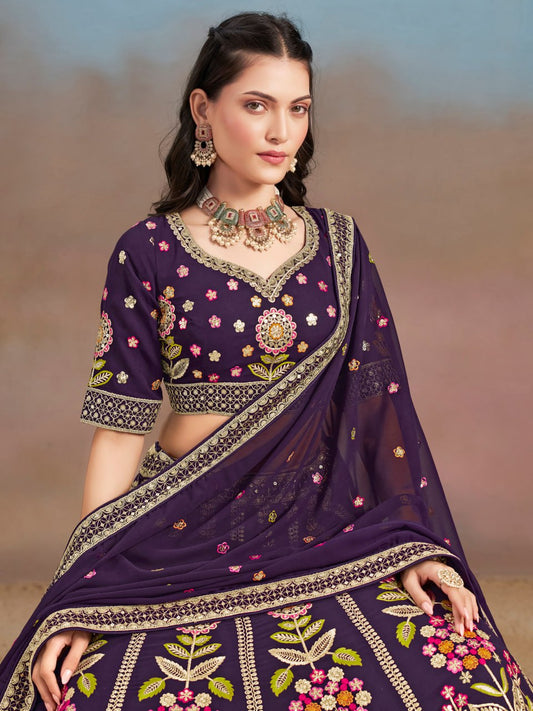 Floral Fantasy Purple – Heavy Embroidered Purple Lehenga Choli