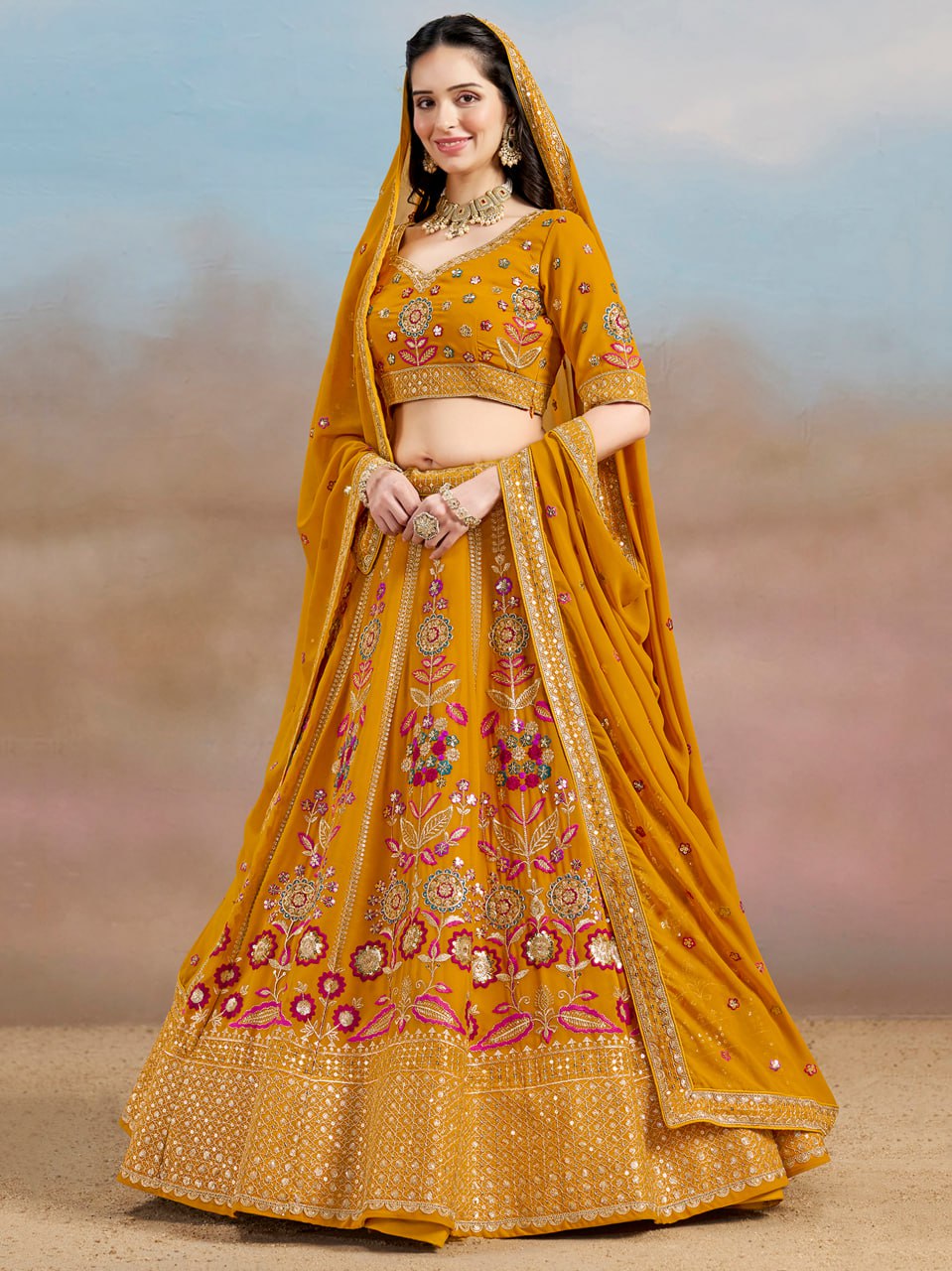 Floral Fantasy Yellow – Heavy Embroidered Yellow Lehenga Choli