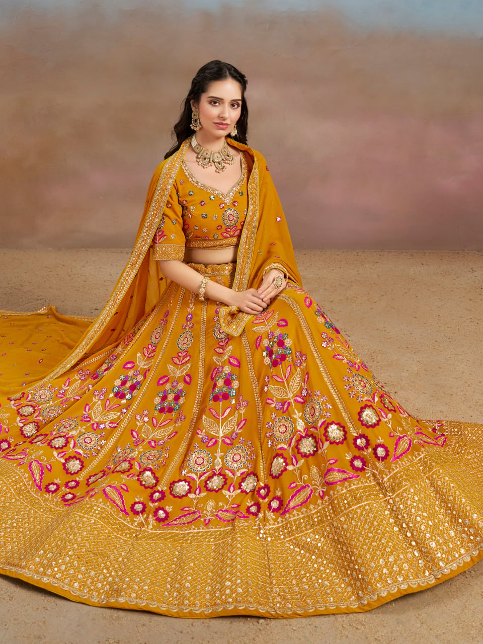 Floral Fantasy Yellow – Heavy Embroidered Yellow Lehenga Choli