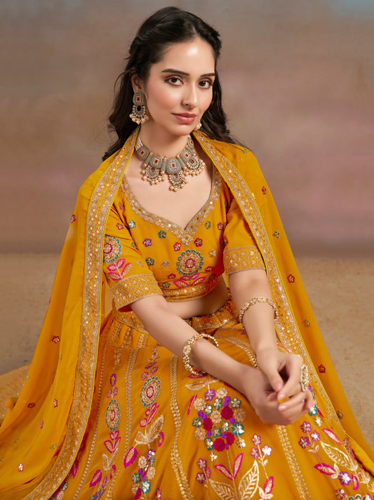 Floral Fantasy Yellow – Heavy Embroidered Yellow Lehenga Choli