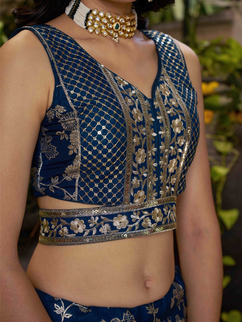 Midnight Bloom – Embroidered Georgette DoveBlue Bridal Ensemble
