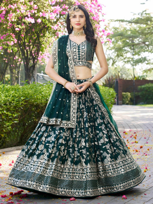 Midnight Bloom – Embroidered Georgette Green Bridal Ensemble