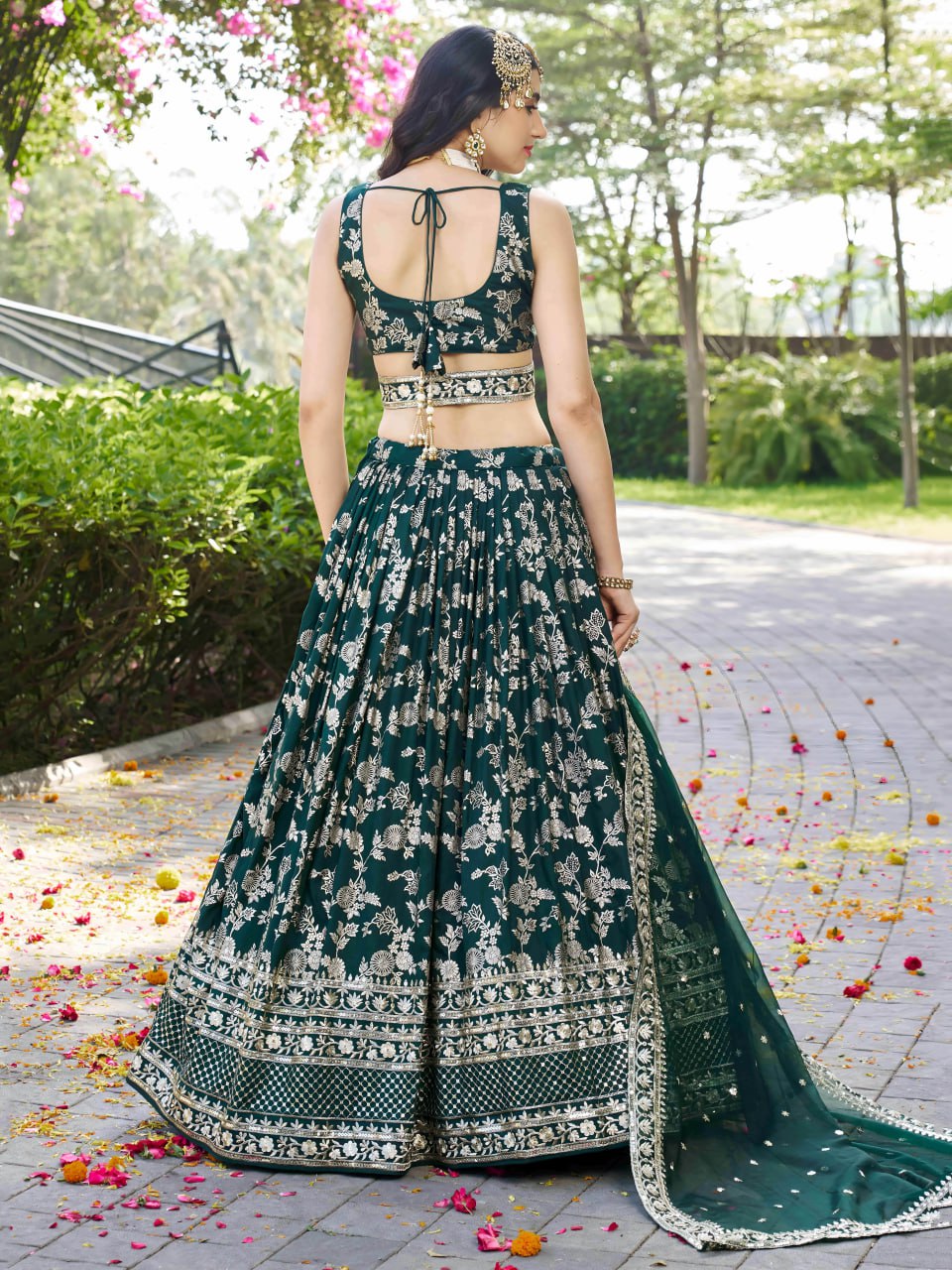 Midnight Bloom – Embroidered Georgette Green Bridal Ensemble
