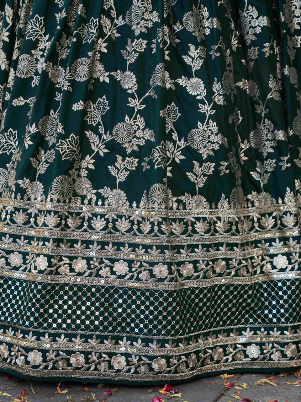 Midnight Bloom – Embroidered Georgette Green Bridal Ensemble