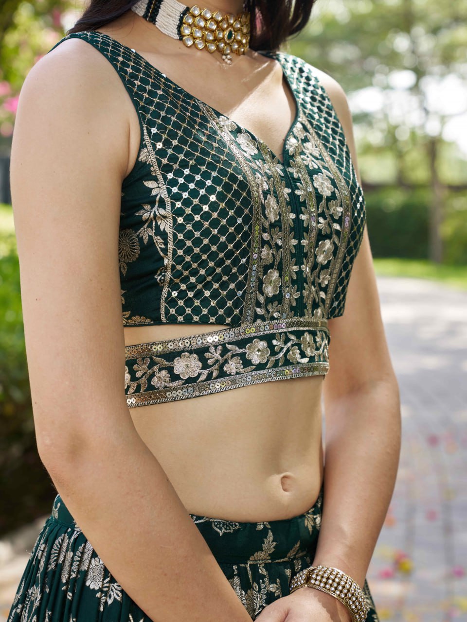 Midnight Bloom – Embroidered Georgette Green Bridal Ensemble