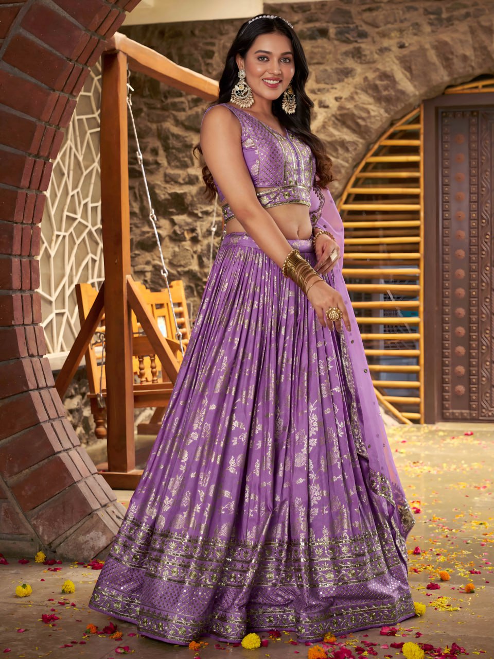 Midnight Bloom – Embroidered Georgette Lavender Bridal Ensemble