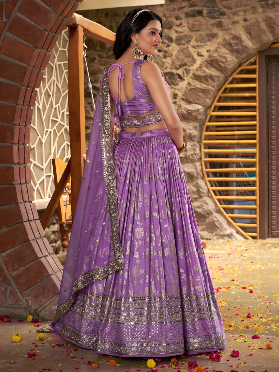 Midnight Bloom – Embroidered Georgette Lavender Bridal Ensemble