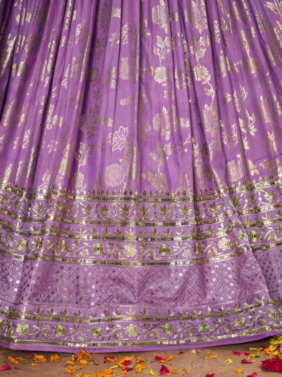 Midnight Bloom – Embroidered Georgette Lavender Bridal Ensemble