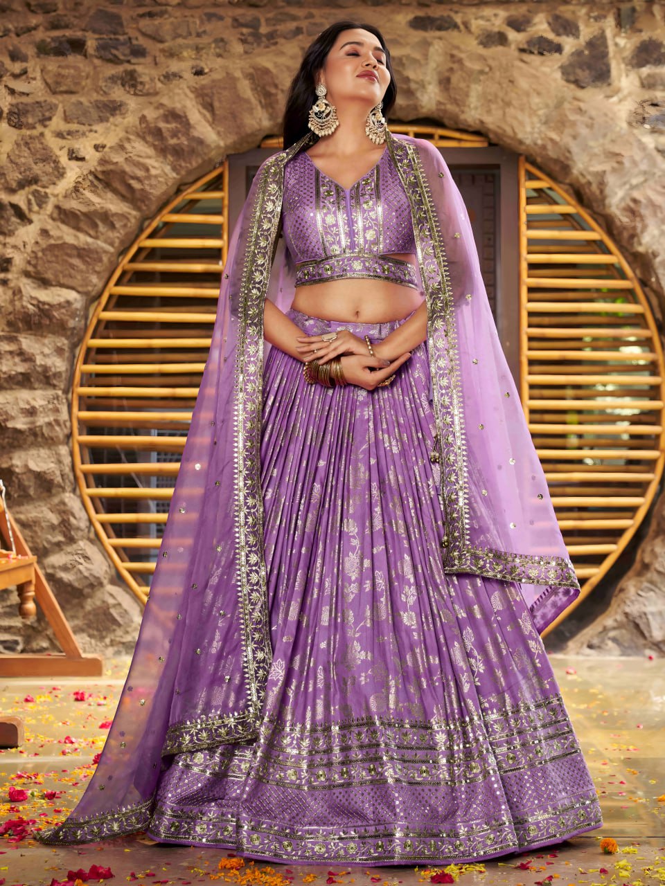 Midnight Bloom – Embroidered Georgette Lavender Bridal Ensemble