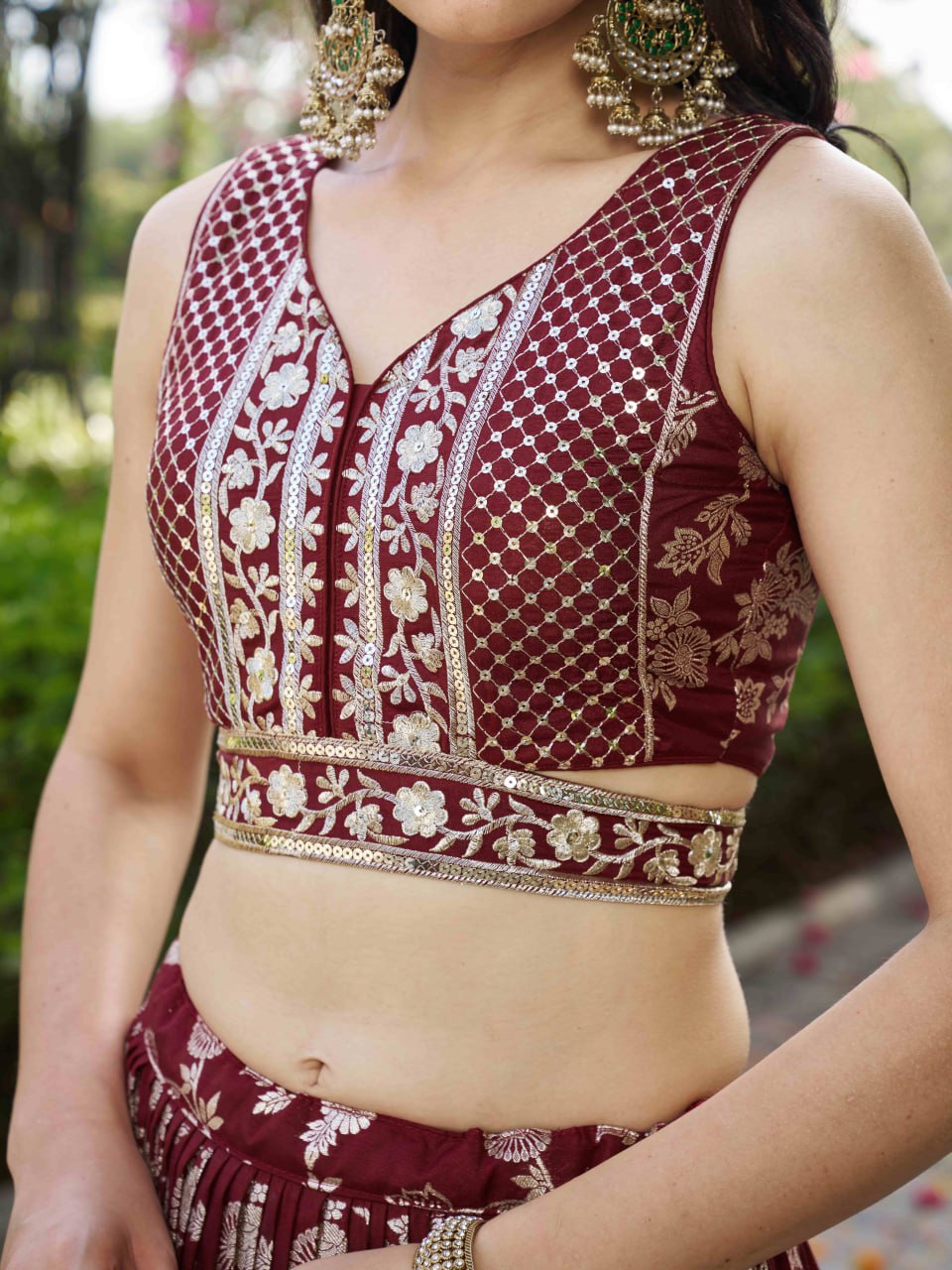 Midnight Bloom – Embroidered Georgette Maroon Bridal Ensemble