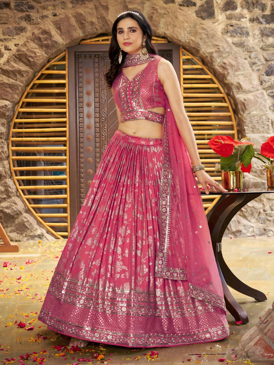 Midnight Bloom – Embroidered Georgette Peach Bridal Ensemble