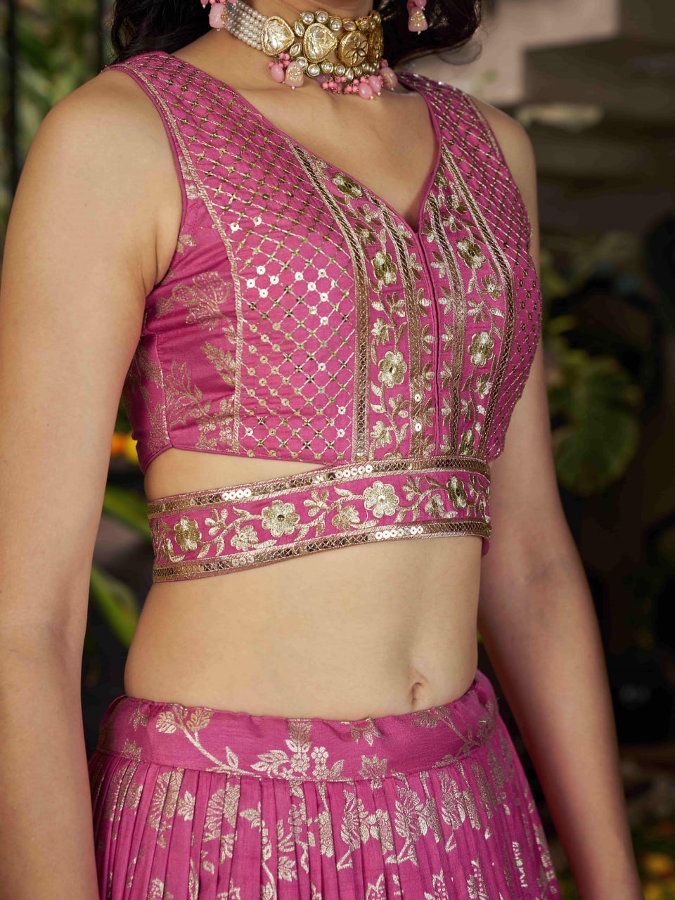 Midnight Bloom – Embroidered Georgette Pink Bridal Ensemble