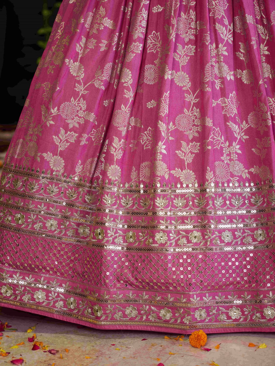 Midnight Bloom – Embroidered Georgette Pink Bridal Ensemble