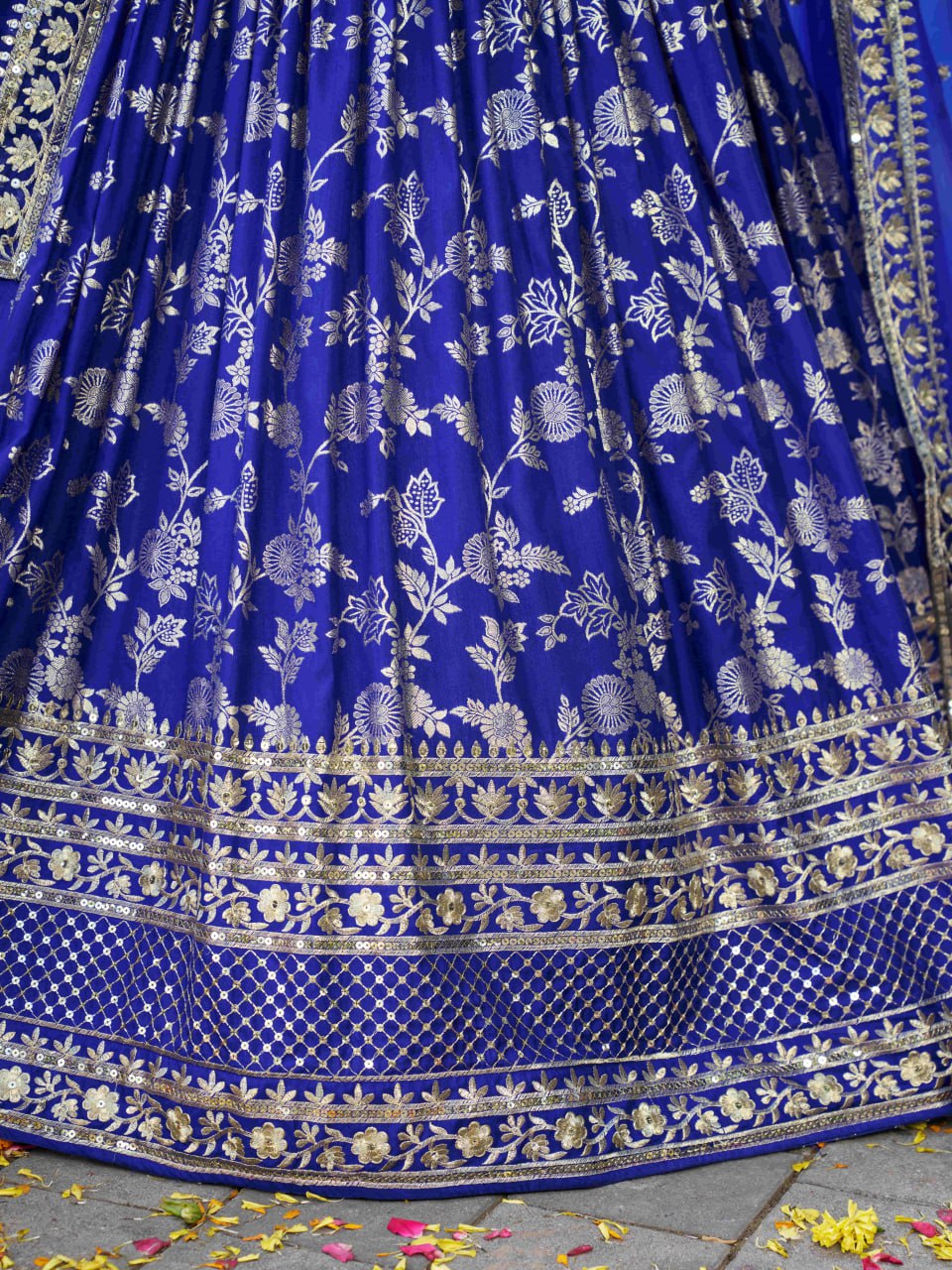 Midnight Bloom – Embroidered Georgette Royal Blue Bridal Ensemble